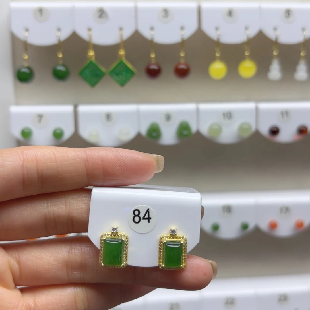 银S925镶嵌和田玉耳饰