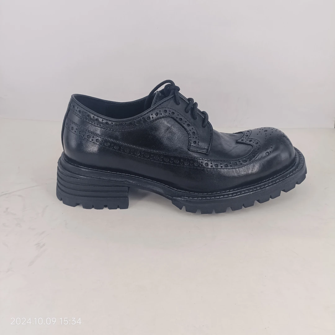 纯手工复古水洗马皮大头德比鞋 牛皮底鞣制马皮面增高商务正装鞋