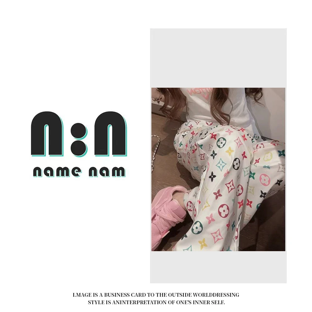 新款夏季女士印花休闲直筒休闲裤-8720