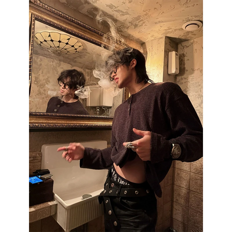 老钱风肌理感提花亨利领男款早秋季人夫感穿搭软糯休闲长袖打底衫