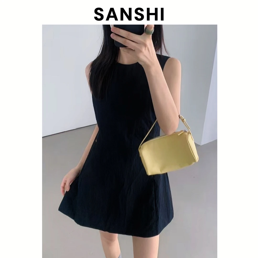 SANSHI【山本风小黑裙】夏季收腰显瘦短款连衣裙女 气质百搭时尚