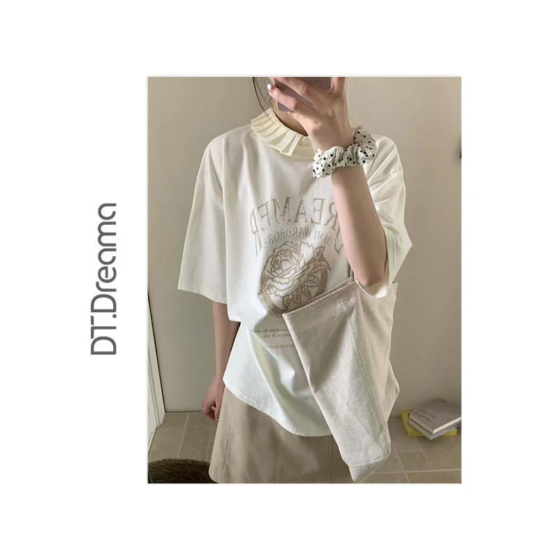 夏季休闲木耳边重磅潮流美式oversize宽松y印花短袖t恤女