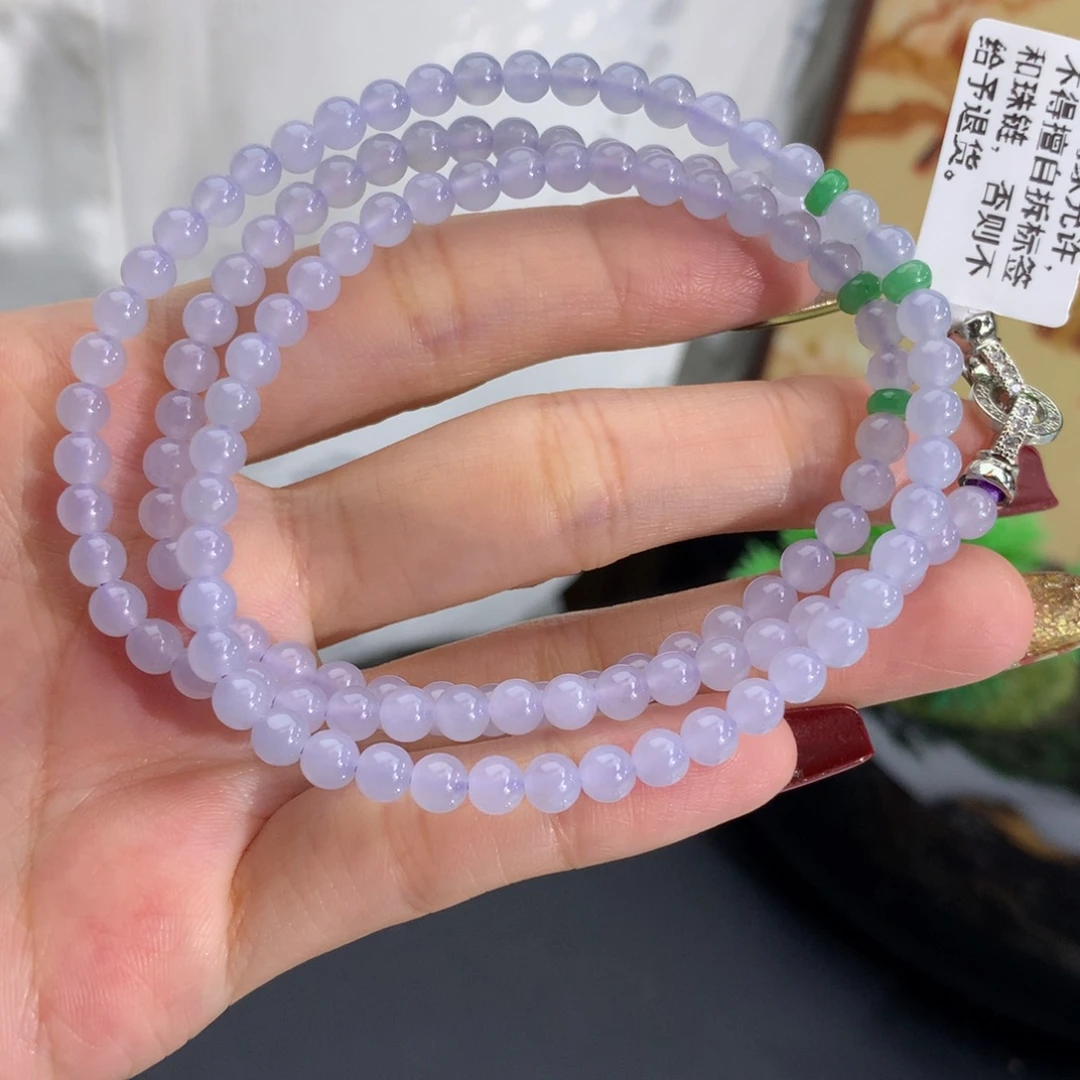 翡翠未镶嵌手串卡5冰胶紫项链