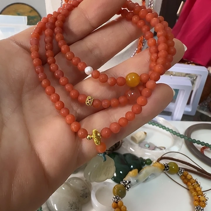 南红玛瑙未镶嵌手链设计款三圈4.2天然结构