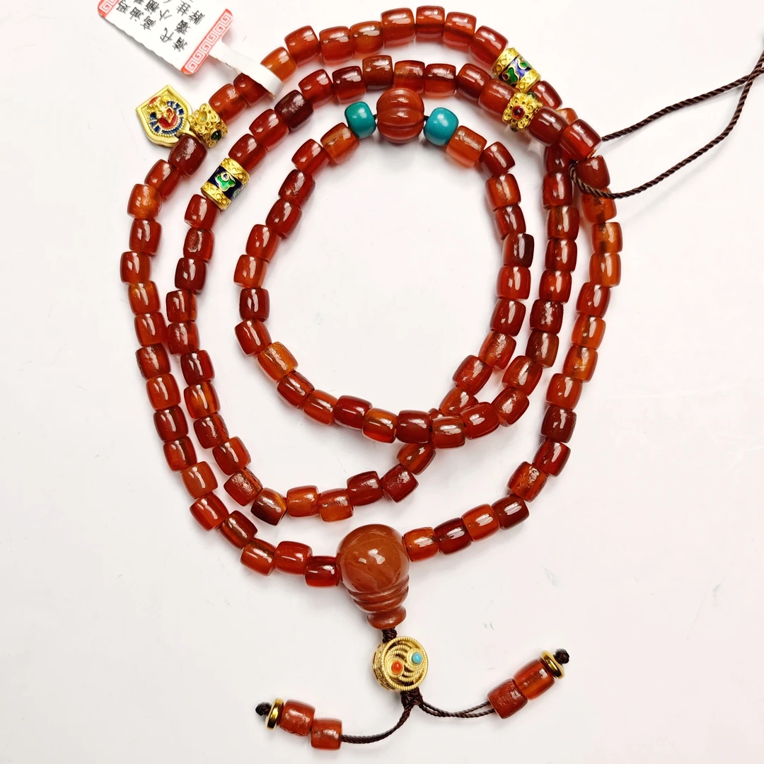 民国 【宝韵】高油玛瑙 小桶珠 脖挂 （南红三通）KC7799
