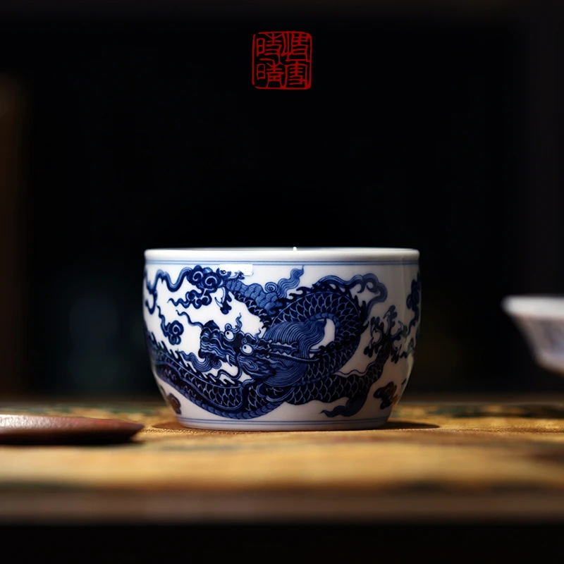 快雪时晴雨辰窑茶具青花龙纹大缸杯珍藏款品茗杯主个人杯功夫茶道