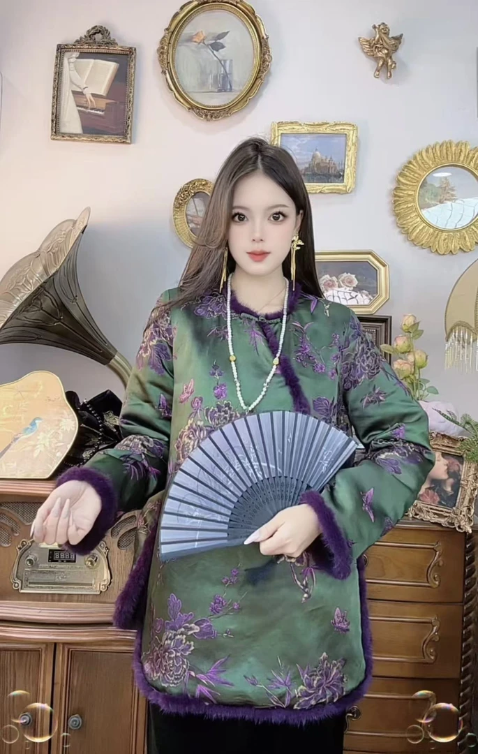 【797】秋冬新中式国风立领斜襟盘扣拼接毛边衬衫显瘦气质百搭上衣