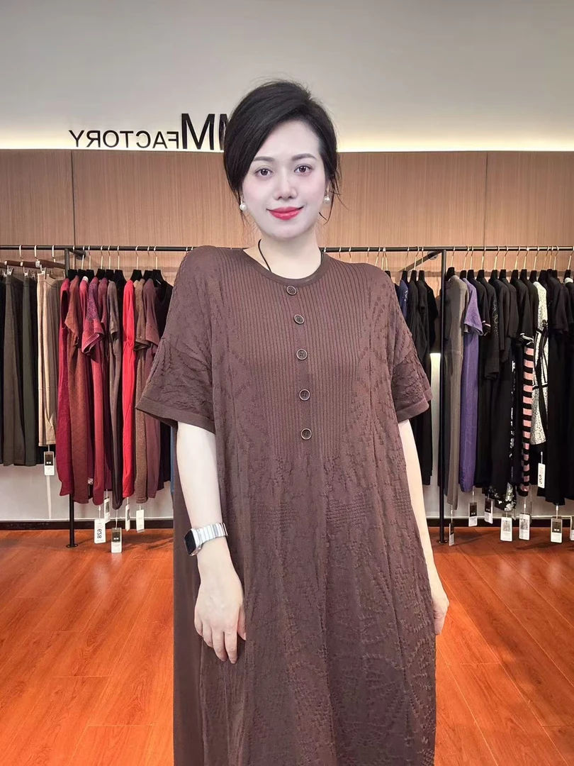 679 MM factory中腰休闲风宽松腰百搭连衣裙女装夏季大码短袖1058