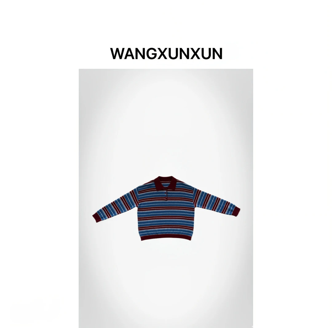 【WANGXUNXUN】彩色条纹羊毛POLO针织衫