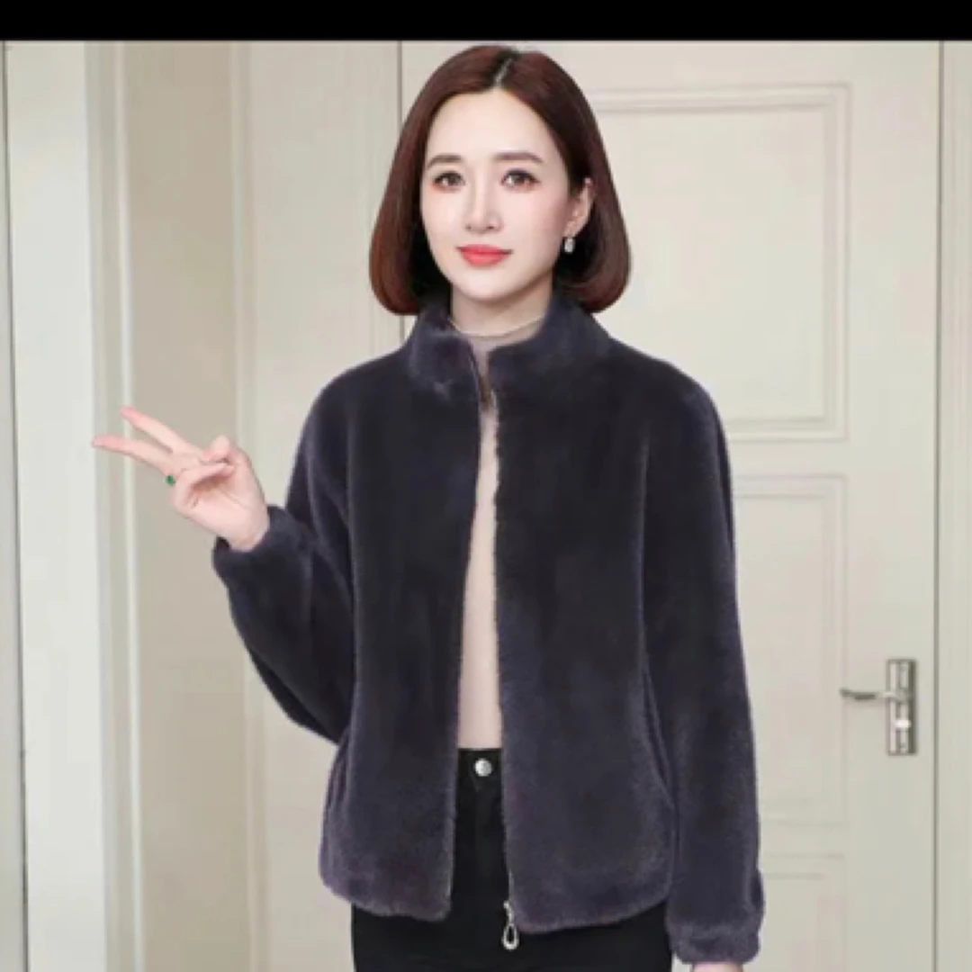 秋冬女装欧貂绒短款洋气加厚保暖外套爆款百搭中老妈妈款拉链款