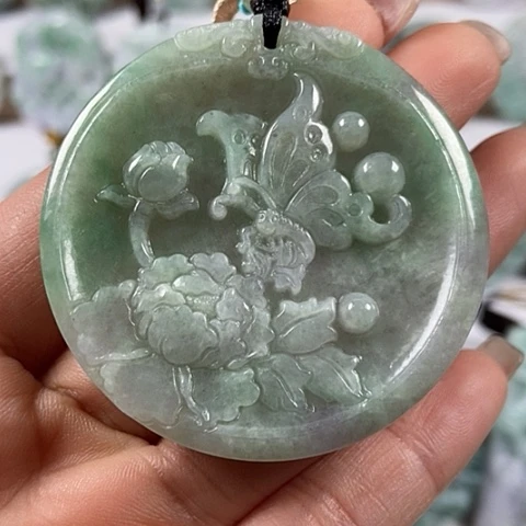 翡翠颈饰未镶嵌花开富贵福利有棉感福利