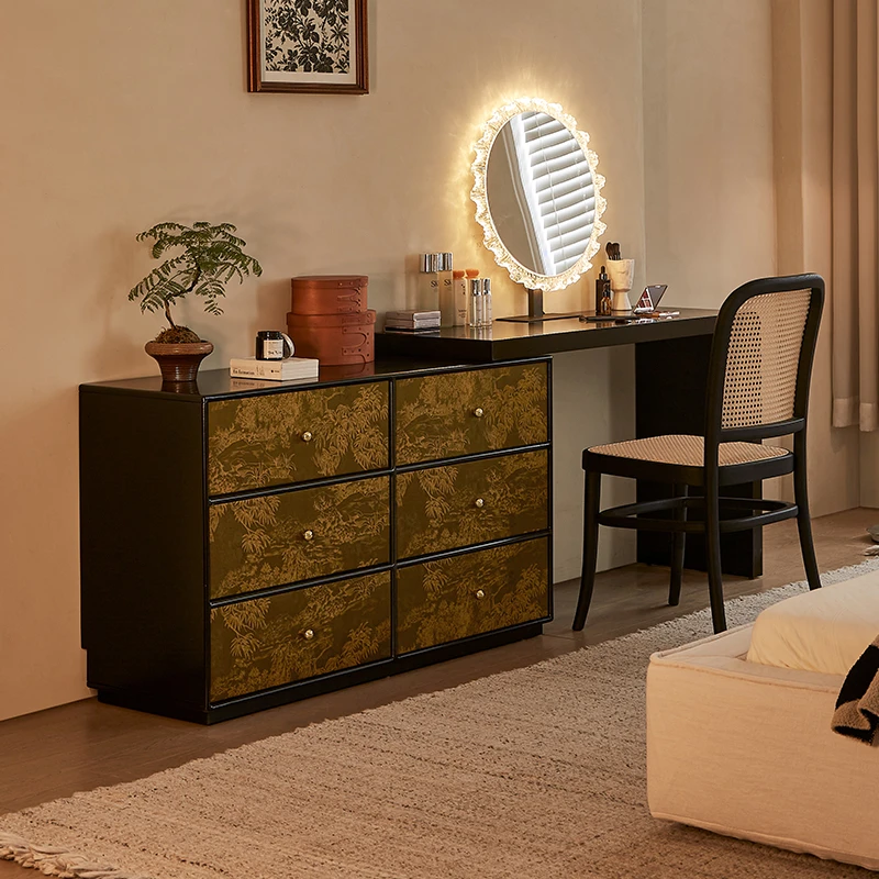 木陌复古梳妆台斗柜一体小户型卧室转角储物香云纱暮秋妆台可伸缩