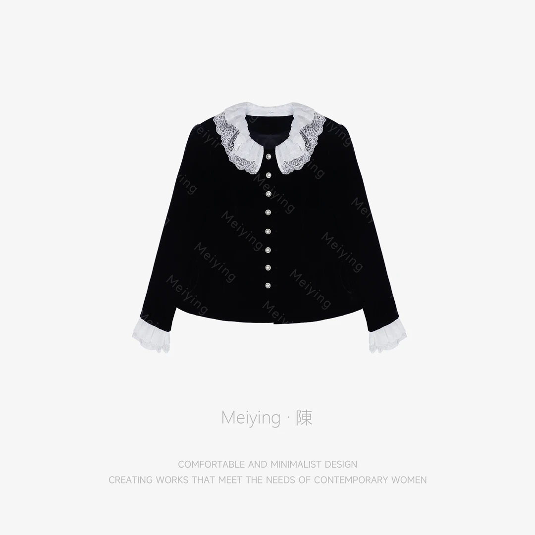 Meiying-花边领拼接袖桑蚕丝混纺外套YA5DQ028