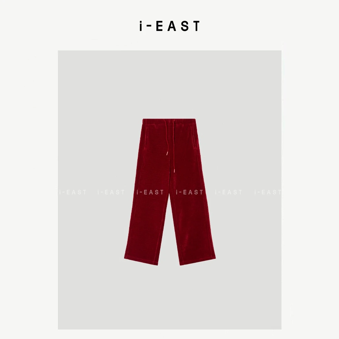 i-EAST 舒适慵懒~竖条纹松紧腰休闲裤-4Q K12872