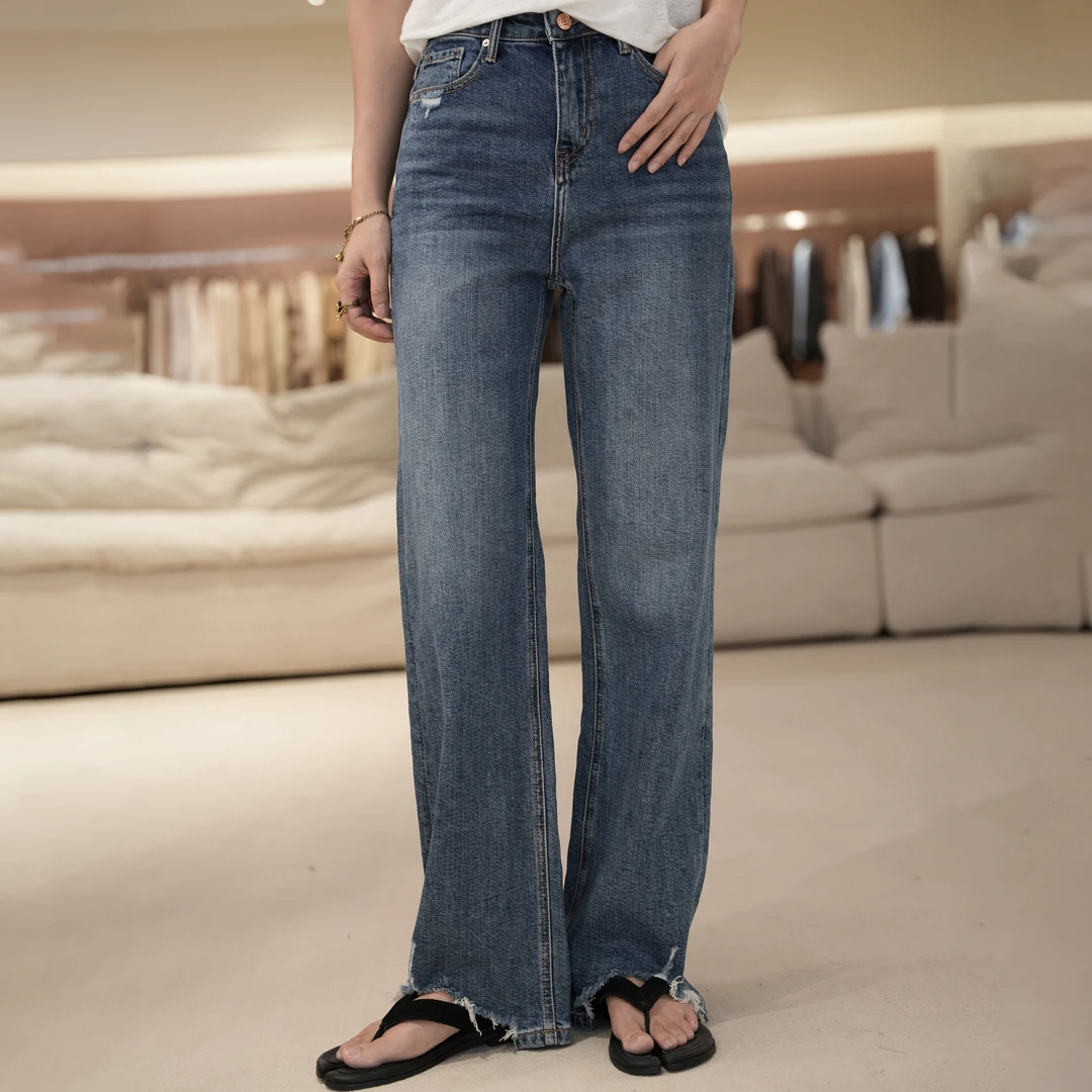 【海洋牛仔】潮牌设计感毛边直筒时髦个性小众百搭女牛仔裤K6058