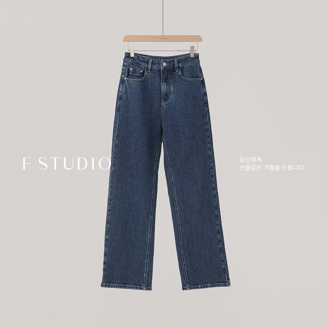法儿家韩国限定【新品】【修容笔丹宁】FS509X018直筒高腰牛仔裤