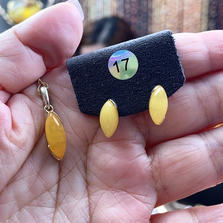 琥珀银S925镶嵌颈饰套装