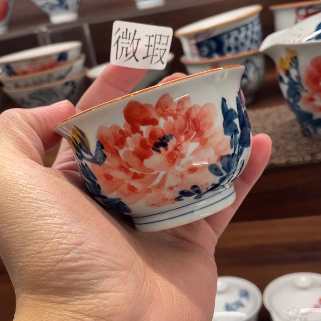 釉下手绘茶具微瑕