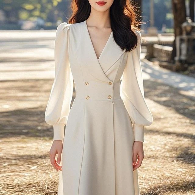 胖mm冷淡系独特别致收腰长裙女大码女装气质高级感白色西装连衣裙