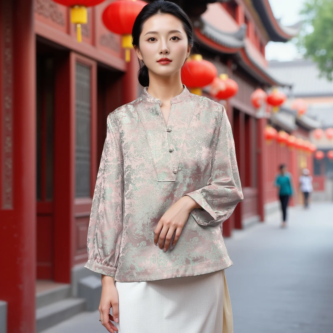 【清瑶】新中式盘扣长袖衬衫女装2025春装时尚百搭休闲上衣12154