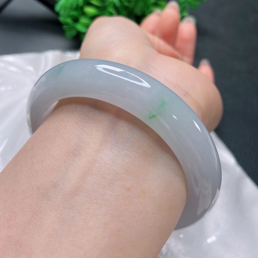5758圈冰种飘阳绿翡翠手镯缅甸天然a货老坑白月光宽版玉镯女g6m7