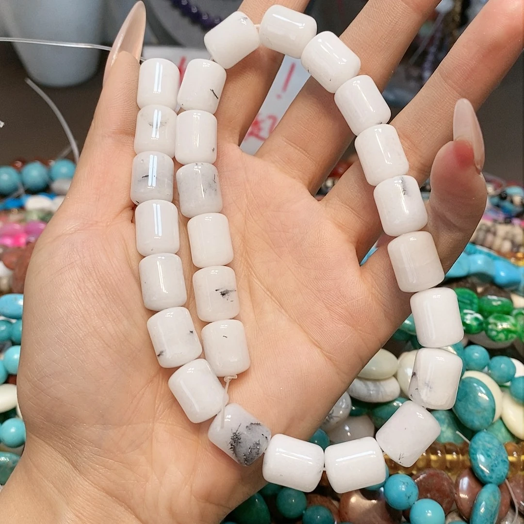 散珠玛瑙/玉髓白玉桶一条10✖️14mm