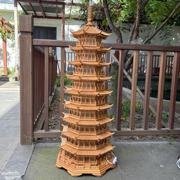 古建筑木塔模型九层八角玲珑塔全实木木雕摆件工艺品礼品