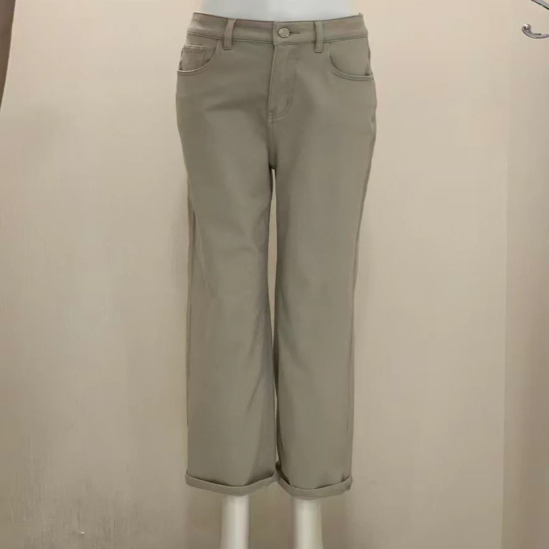 LINGZI 显瘦直筒百搭灰色牛仔裤