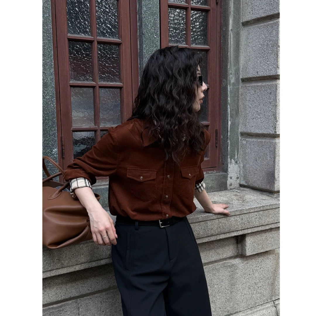 D&MX 复古回潮灯芯绒翻领口袋高个子衬衫79071