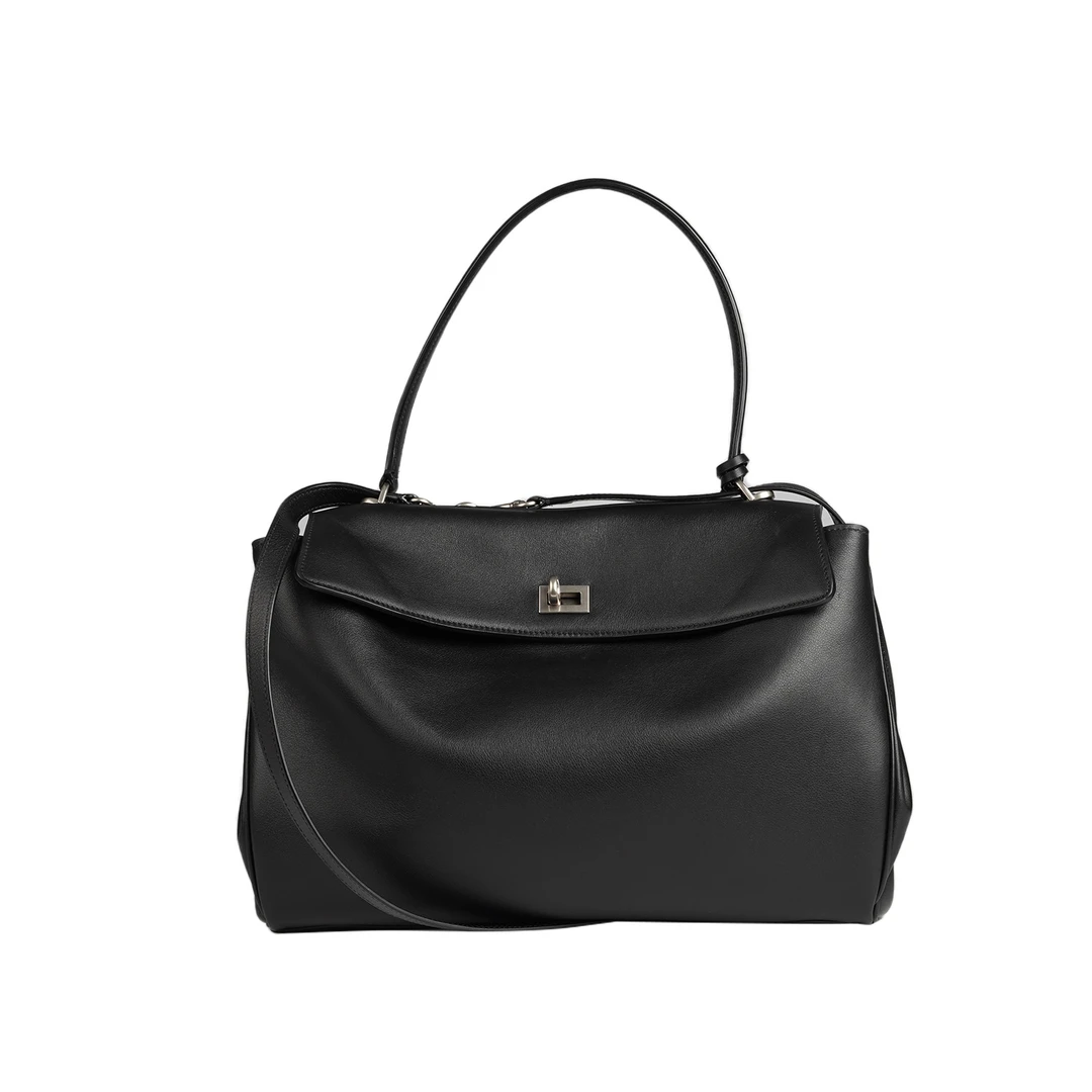 【RD牛皮】时尚百搭女士真皮黑色手拎包秋冬大容量休闲单肩斜跨包