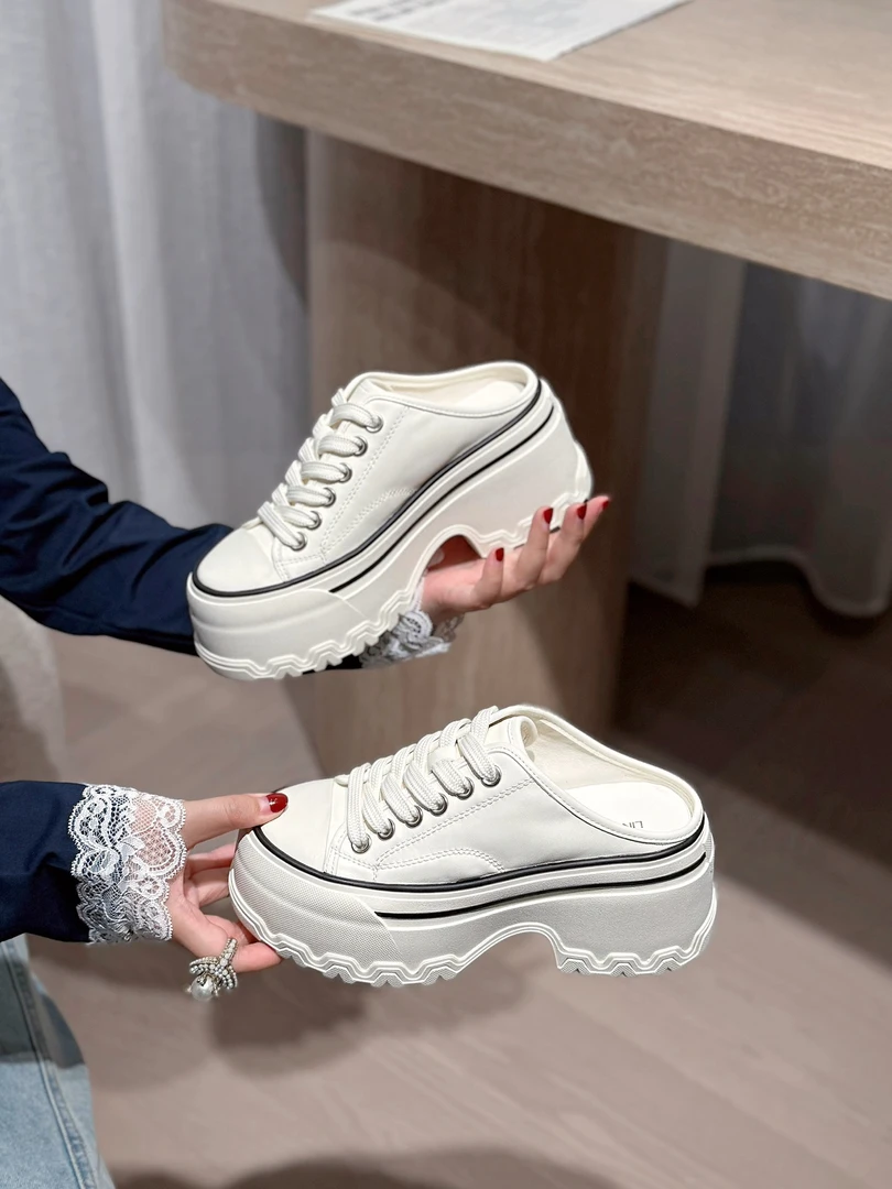 【聚新汇】7010-12真皮系带松糕厚底小白鞋休闲运动熊猫鞋板鞋