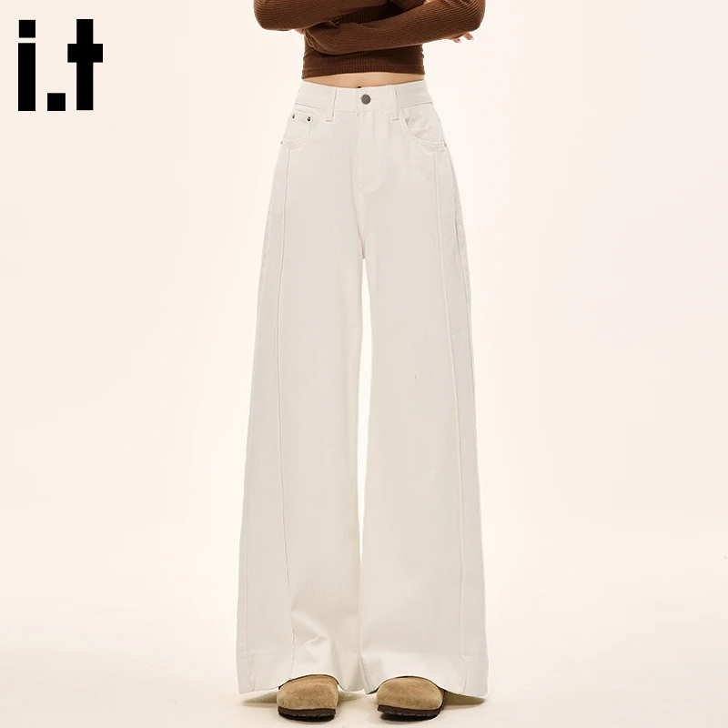 i.t:CHOCOOLATE高腰垂感直筒牛仔裤女士2025秋冬宽松显瘦阔腿长裤