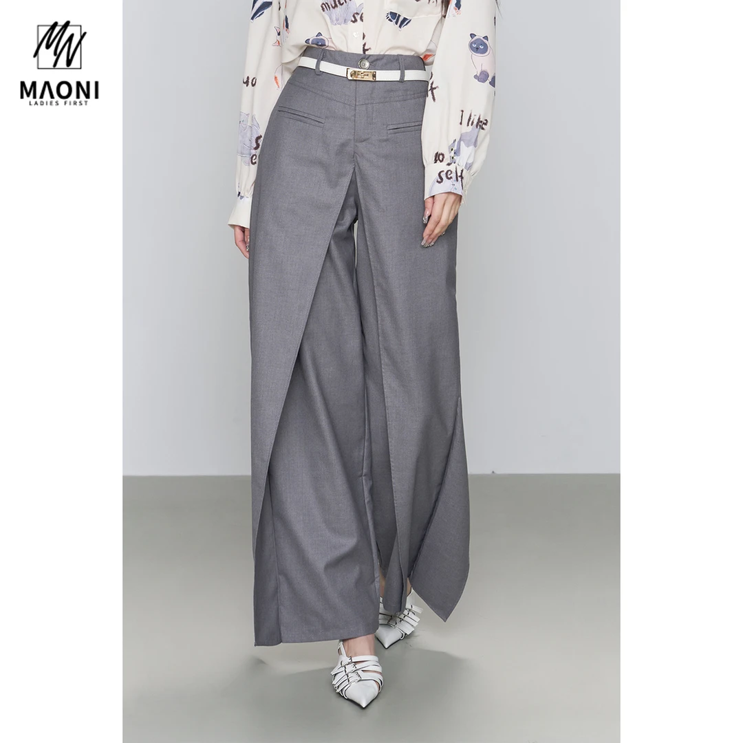 毛妮Peshe【知性风】早春设计感高腰显瘦阔腿休闲气质西装裤L1457