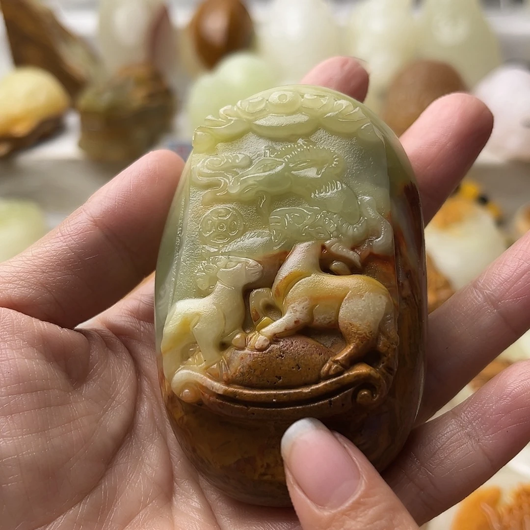 石材方解石手把摆件不退换羊微瑕