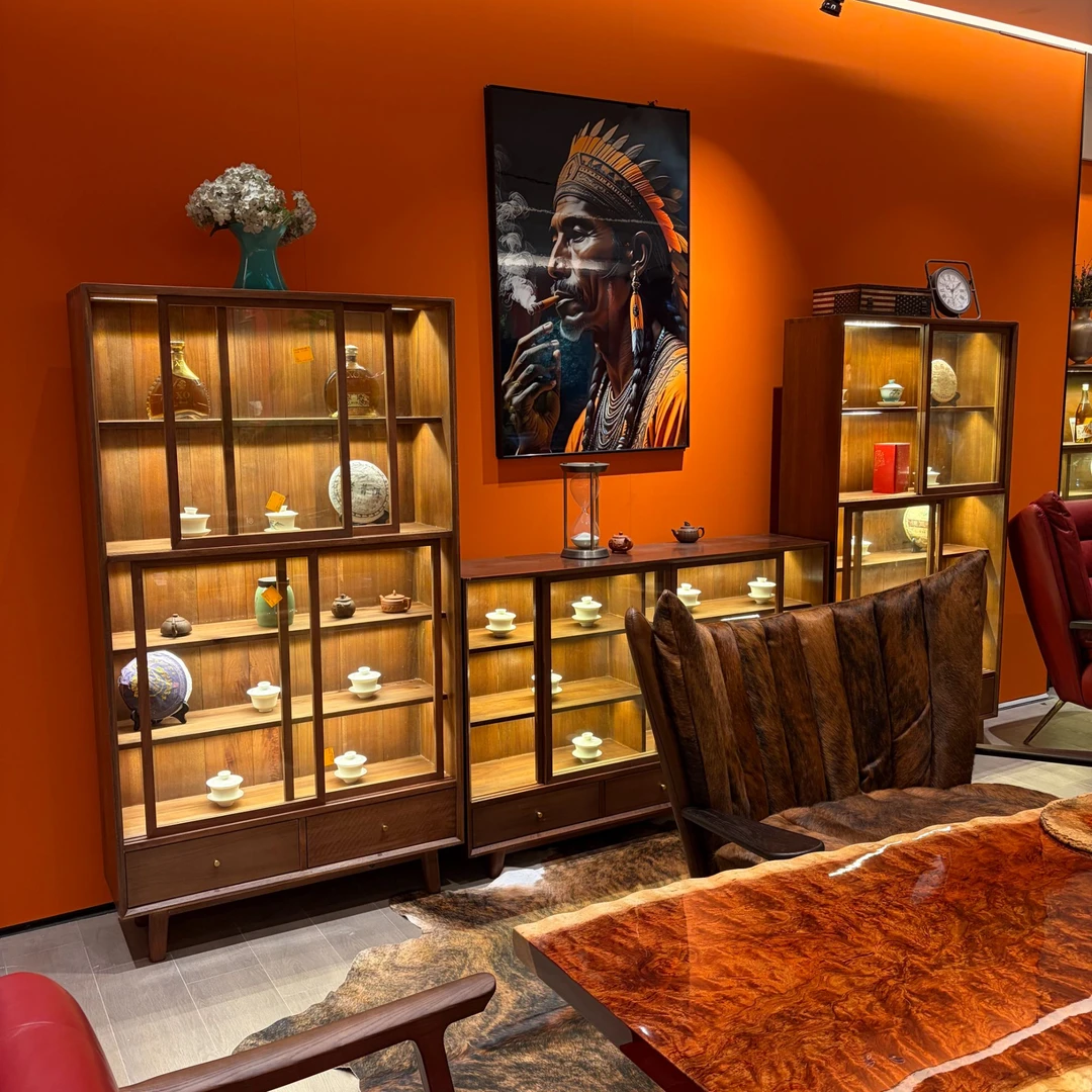 3.5米长山环水抱套装组合4.0版老株木茶柜灯带展示柜茶空间背景柜