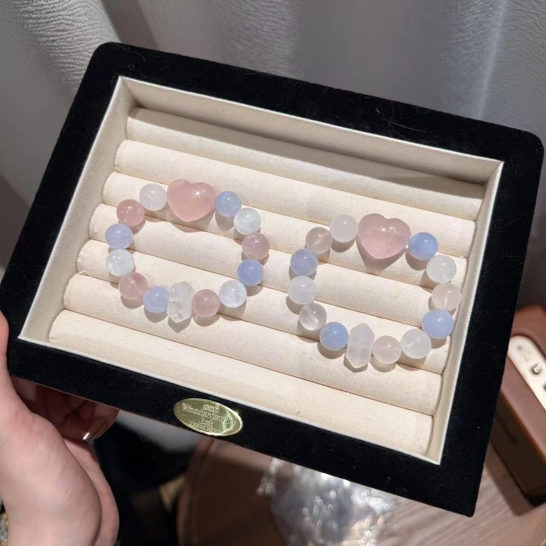 「情书」粉水晶爱心蓝纹玛瑙雪花幽灵水晶手串手链多样性发其一ZX53