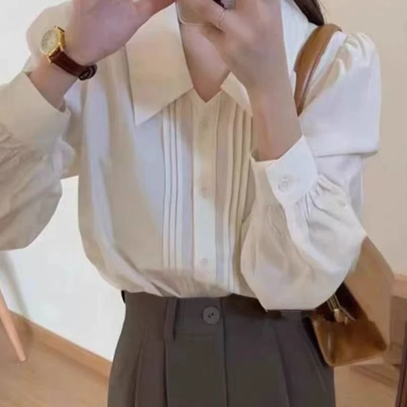 K法式小众设计感复古翻领垂感长袖衬衫C63601