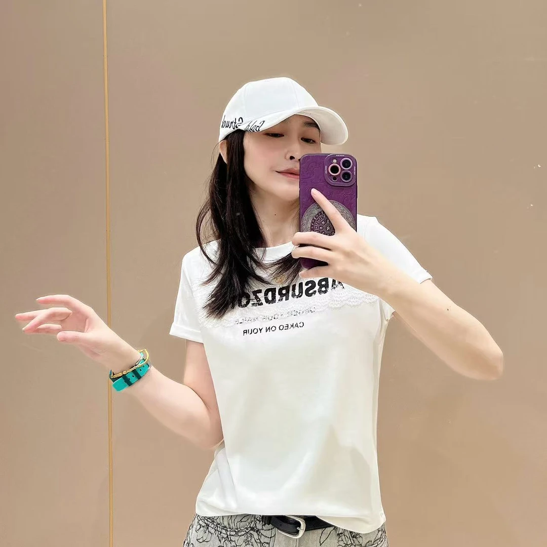 爆款新款创意短袖504901显瘦洋气时尚百搭设计感休闲体恤半袖圆领