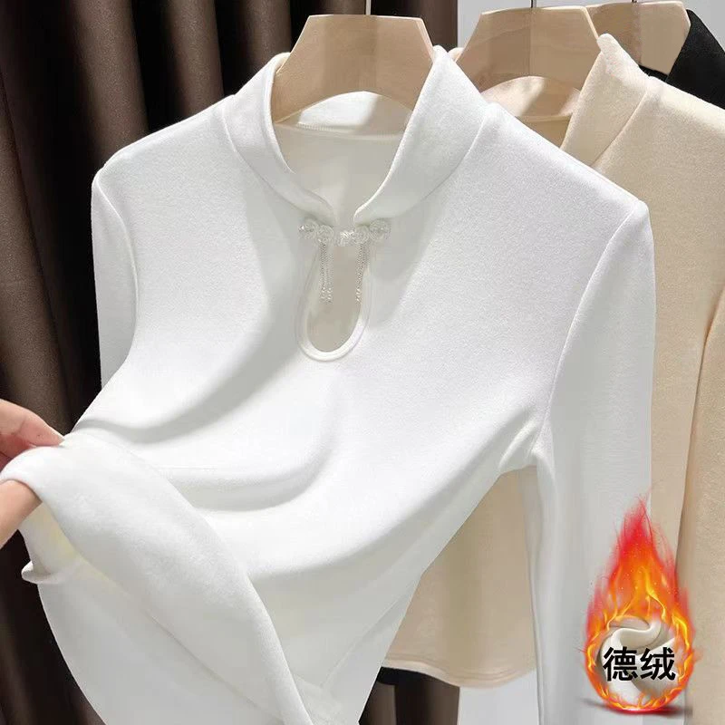 显瘦秋冬款打底上衣保暖德绒长袖2025新款纯色百搭上衣ins