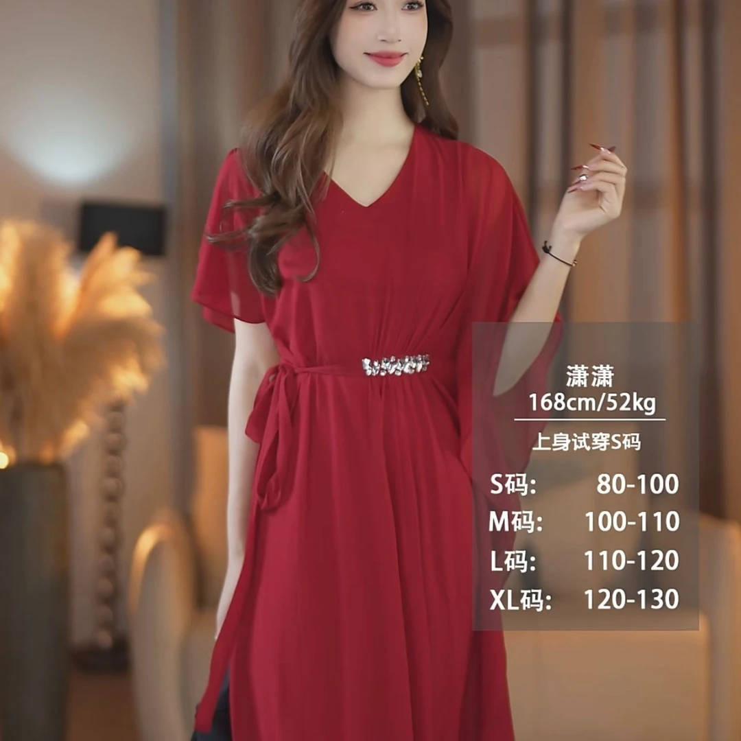 【潇潇】朱砂痣 春夏气质显瘦高级时尚 法式收腰连衣裙-YL20195