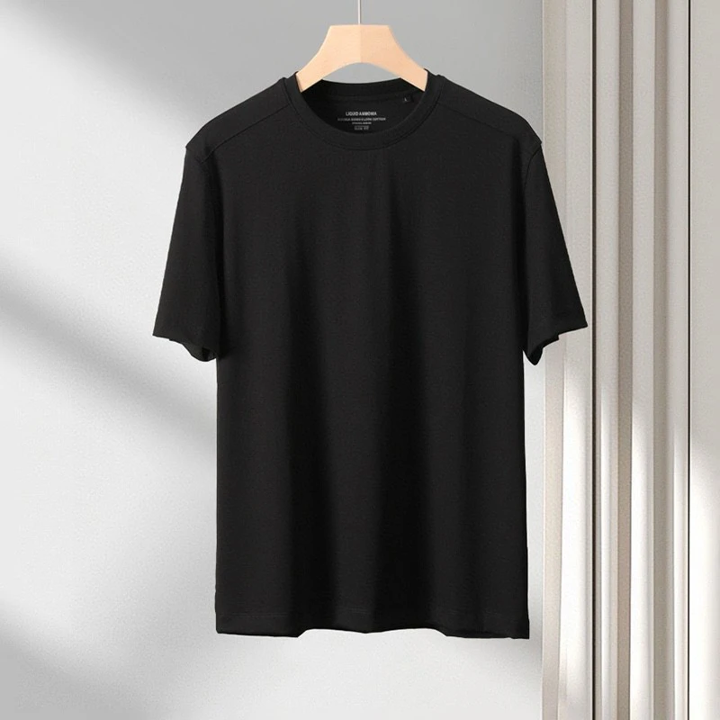四季款高品质液态丝光棉圆领男士短袖纯色时尚百搭简约T恤 1206