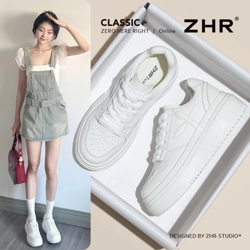 ZHR/则则小白鞋女秋季百搭厚底轻便学院风板鞋增高透气休闲运动鞋