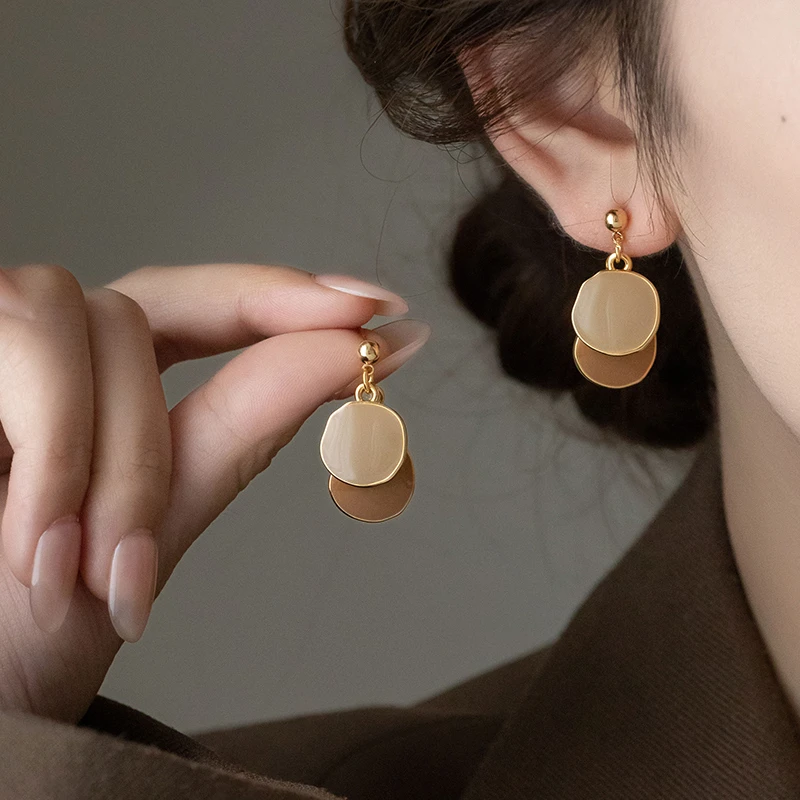 铜合金耳饰 美拉德氛围感圆片耳环耳钉女复古高级感独特耳饰耳坠