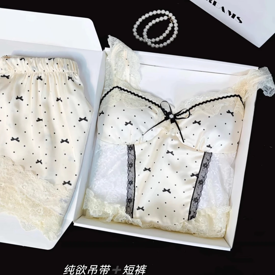 高颜值睡衣套装家居服新夏芝士2025纯冰丝欲女款性感吊带短裤爆款
