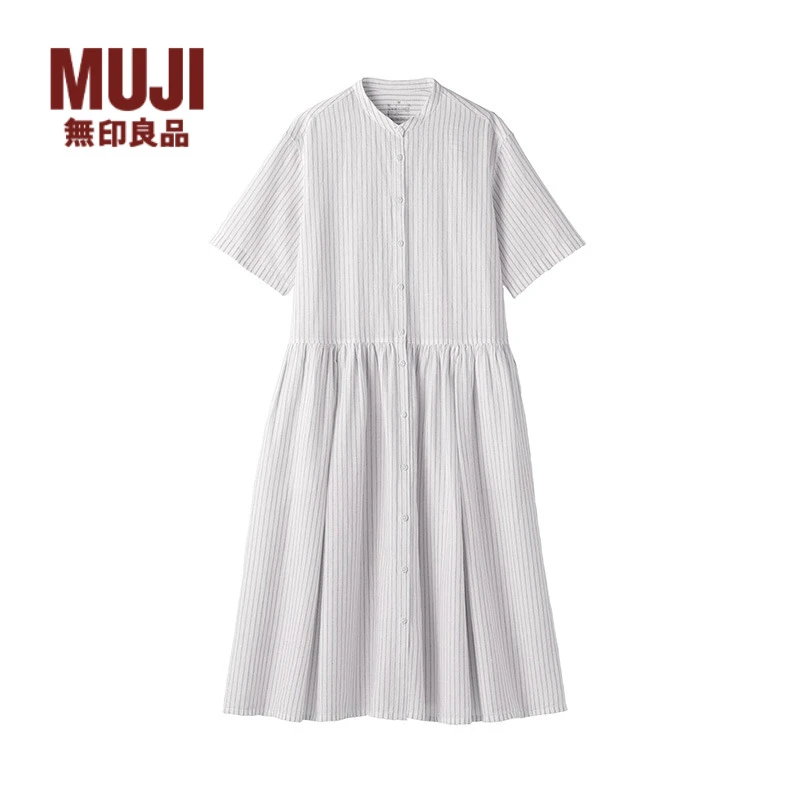 无印良品 MUJI 女式 汉麻 棉 短袖连衣裙 女装裙子春季
