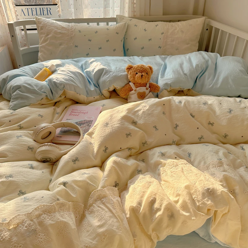 A类-蕾丝花边云感双层纱泡泡纱四件套公主风少女心学生宿舍三件套