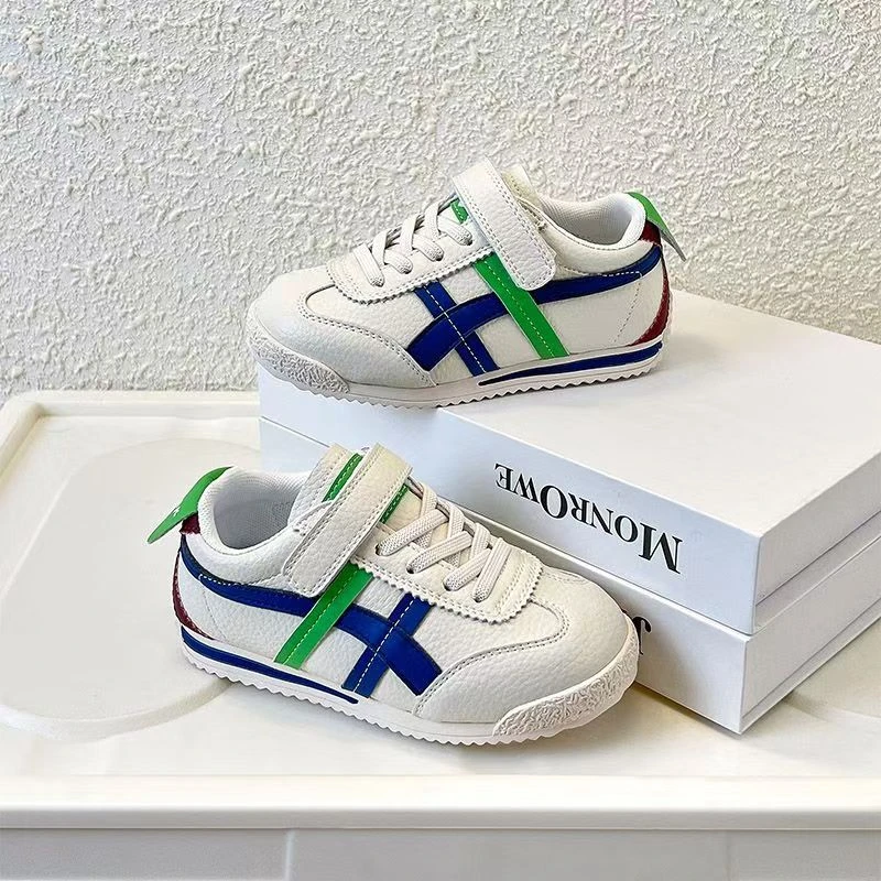 韩版儿童运动鞋2025春季新款男童复古德训鞋魔术贴女童休闲阿甘鞋