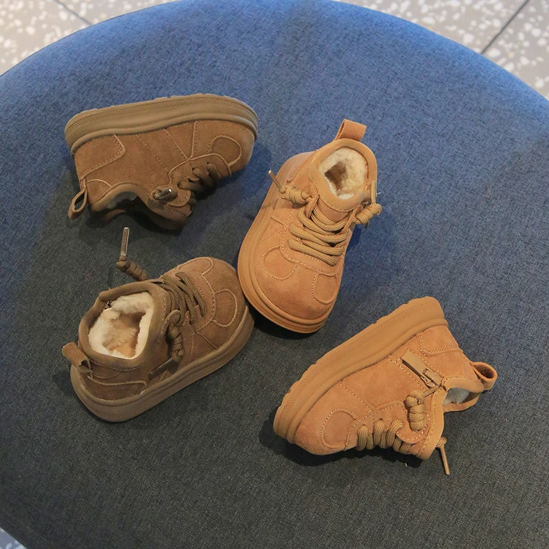 28353儿童真皮雪地靴冬季新款加绒保暖时尚大棉鞋户外男女小童靴