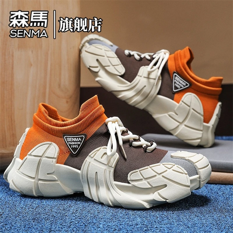 森马男鞋夏季百搭时尚男士厚底增高运动休闲鞋软底飞织透气网面鞋