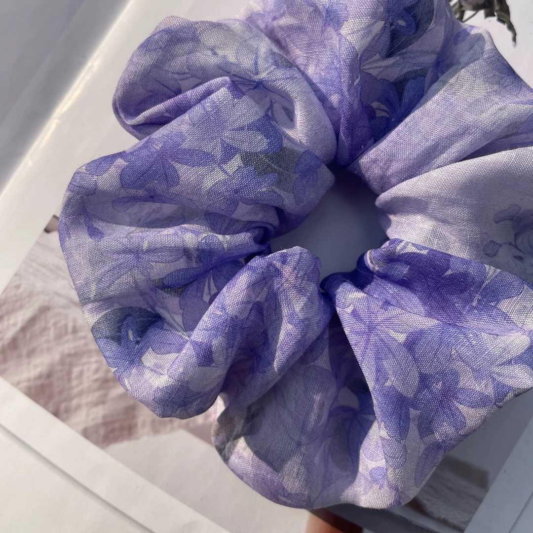 紫色绣球花 小清新 纯苎麻大肠发圈 发饰发绳纯手工高档简约头饰